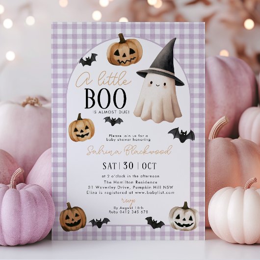 Little Boo Baby shower Paarse Ghost Pumpkin Kaart