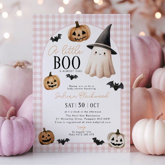 Little Boo Baby shower Pink Ghost Pumpkin Kaart