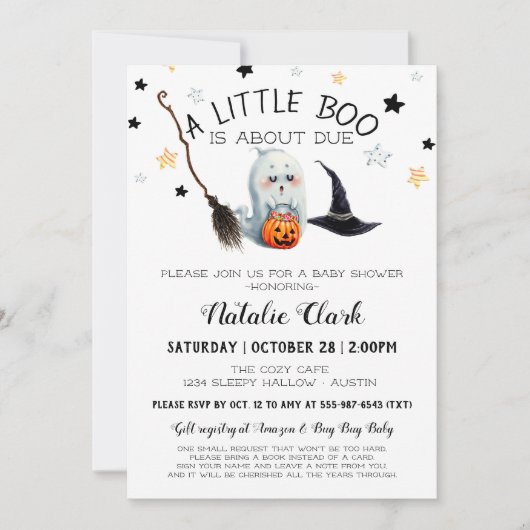 Little Boo Baby shower Pumpkin Ghost Halloween Kaart (Voorkant)
