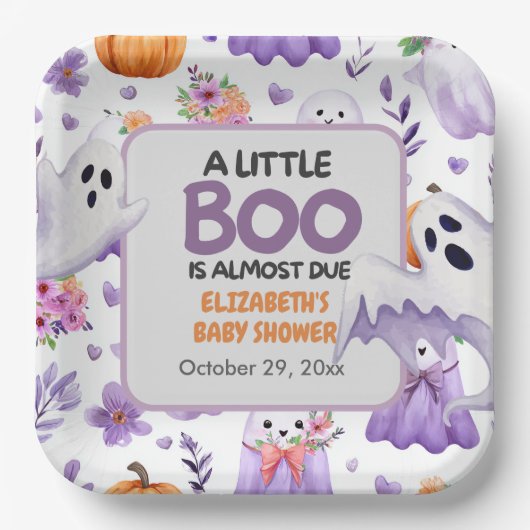 Little Boo baby shower Pumpkin Halloween Papieren Bordje (Voorkant)