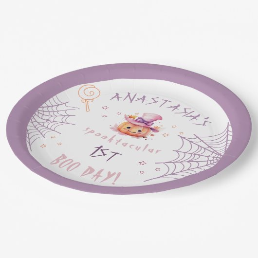 Little Boo Bijna Verjaardag Halloween Baby Meisje Papieren Bordje (Gekanteld)