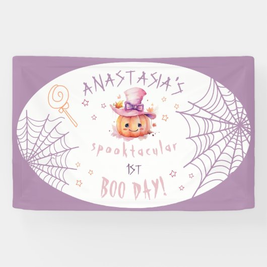 Little Boo Bijna Verjaardag Halloween Baby Meisje Spandoek (Horizontaal)
