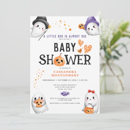 Little Boo bijna wegens Cute Halloween Baby shower Kaart (Staand voorkant)