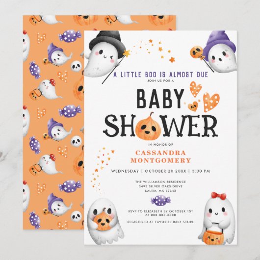 Little Boo bijna wegens Cute Halloween Baby shower Kaart (Voorkant / Achterkant)