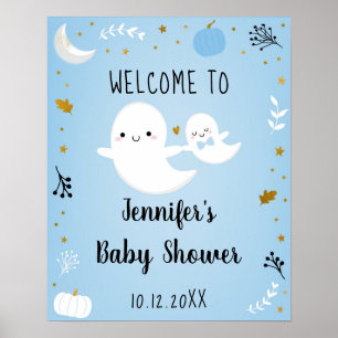 Little Boo Blue Boy Ghost Baby shower Welkom Poster