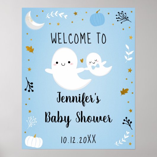 Little Boo Blue Boy Ghost Baby shower Welkom Poster (Voorkant)