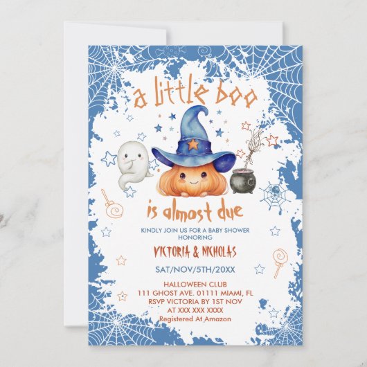 Little Boo Blue Boy Pumpkin Baby shower Kaart (Voorkant)