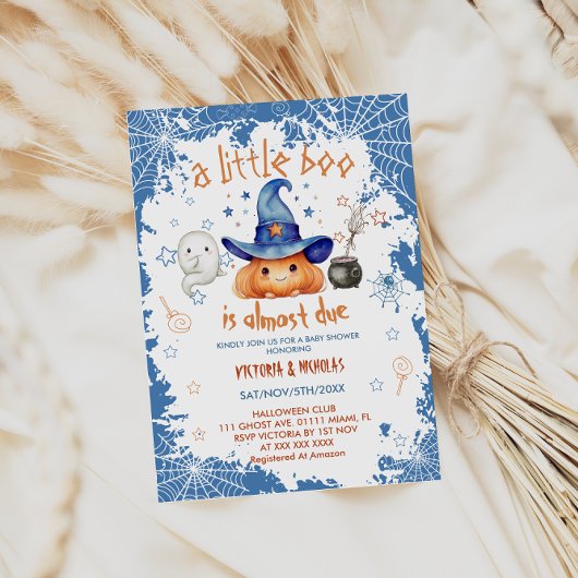 Little Boo Blue Boy Pumpkin Baby shower Kaart