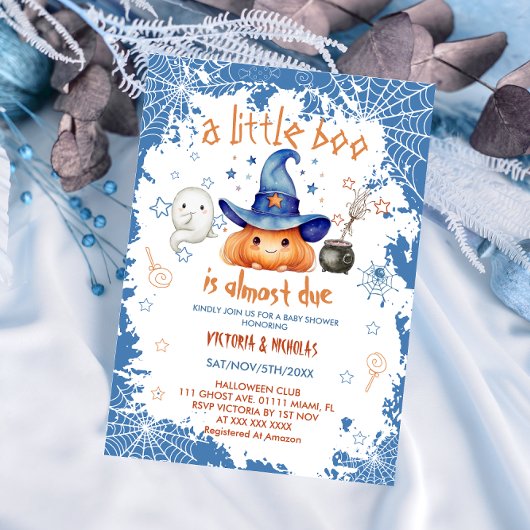 Little Boo Blue Boy Pumpkin Baby shower Kaart