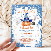 Little Boo Blue Boy Pumpkin Baby shower Kaart