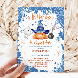 Little Boo Blue Boy Pumpkin Baby shower Kaart