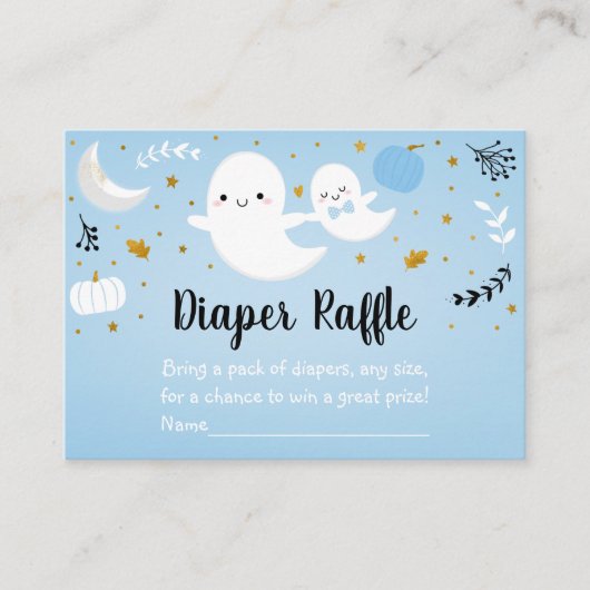 Little Boo Blue Ghost Baby shower Diaper Raffle Informatiekaartje (Voorkant)
