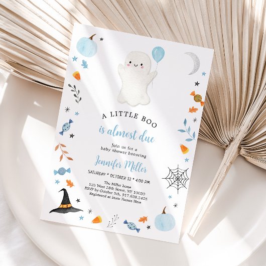 Little Boo Blue Ghost Halloween Baby shower Kaart