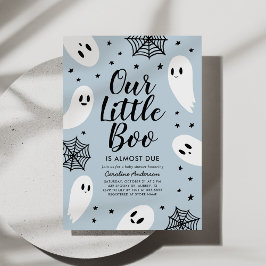 Little Boo Blue Ghost Halloween Baby shower Kaart