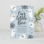 Little Boo Blue Ghost Halloween Baby shower Kaart (Staand voorkant)