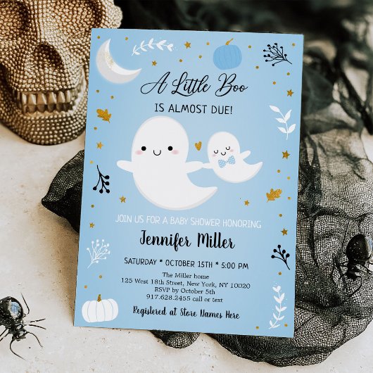 Little Boo Blue Ghost Pumpkin Baby shower Kaart