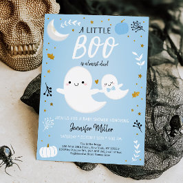 Little Boo Blue Ghost Pumpkin Baby shower Kaart