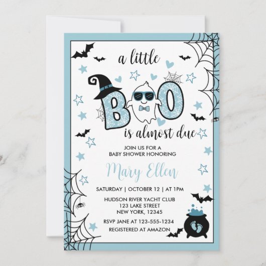 LITTLE BOO BLUE HALLOWEEN BABY SHOWER KAART (Voorkant)