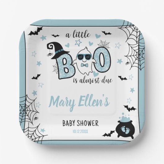 LITTLE BOO BLUE HALLOWEEN BABY SHOWER PAPIEREN BORDJE (Voorkant)
