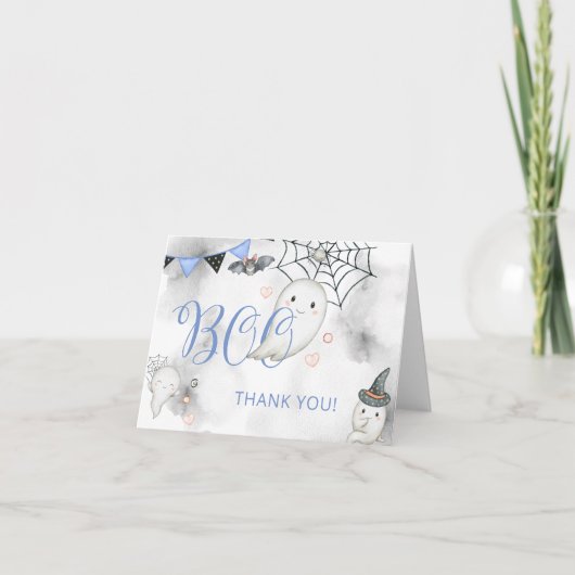 Little Boo Blue Halloween Ghost Baby shower Bedankkaart (Voorkant)