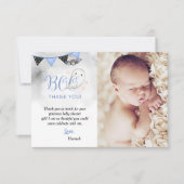 Little Boo Blue Halloween Ghost Baby shower Foto Bedankkaart (Voorkant)