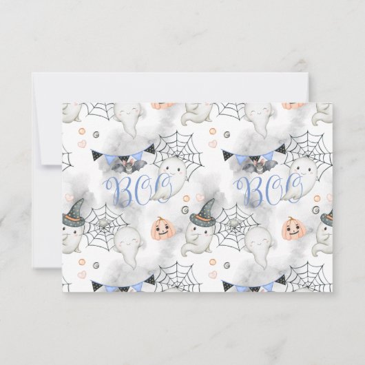 Little Boo Blue Halloween Ghost Baby shower Foto Bedankkaart (Achterkant)