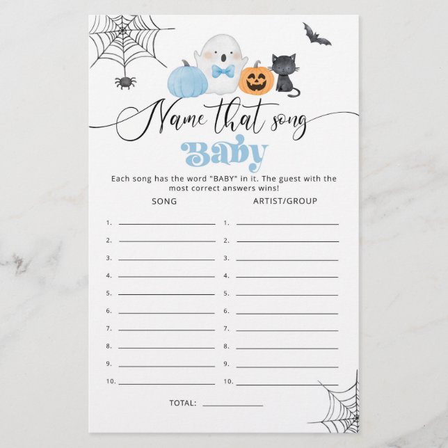 Little Boo blue Naam dat liedje baby shower spel (Voorkant)