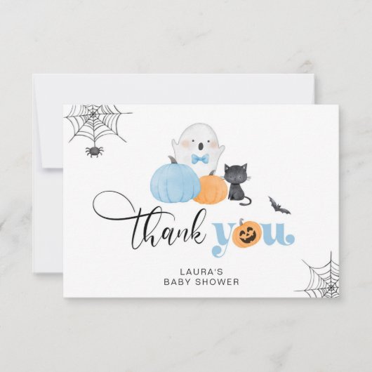Little Boo blue spooky baby shower bedankkaart Kaart (Voorkant)