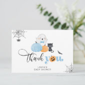 Little Boo blue spooky baby shower bedankkaart Kaart (Staand voorkant)