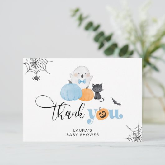Little Boo blue spooky baby shower bedankkaart Kaart (Staand voorkant)