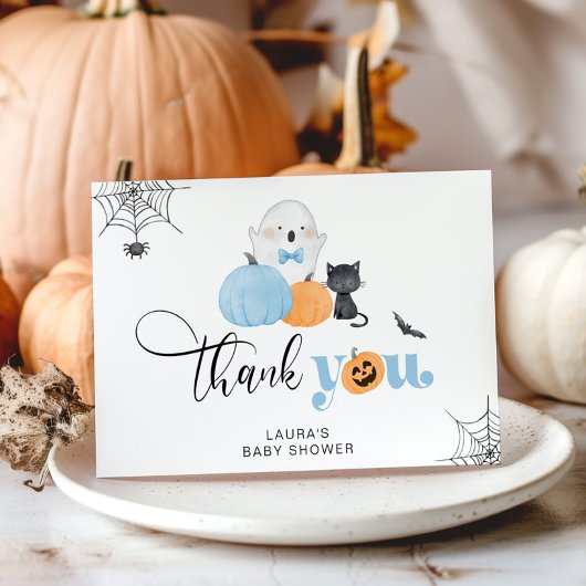 Little Boo blue spooky baby shower bedankkaart Kaart