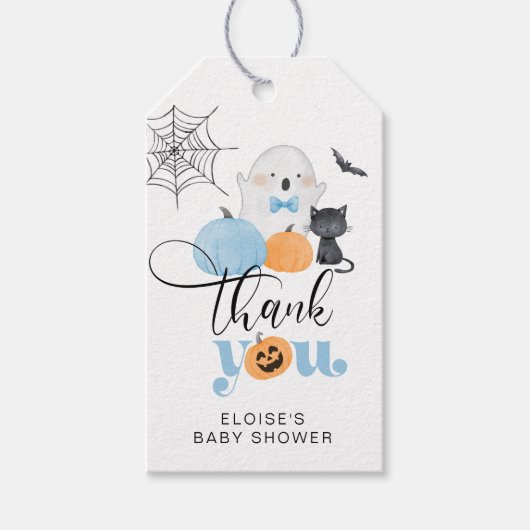 Little Boo blue spooky baby shower bedankt Cadeaulabel (Voorkant)