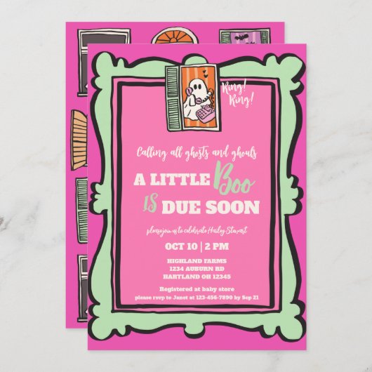 Little Boo Calling All Ghosts Baby shower Kaart (Voorkant / Achterkant)