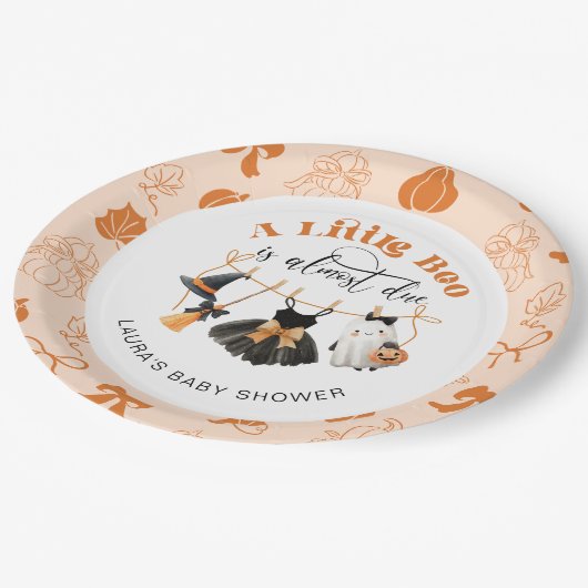 Little Boo Clothesline Bow Sinaasappel Baby shower Papieren Bordje (Gekanteld)