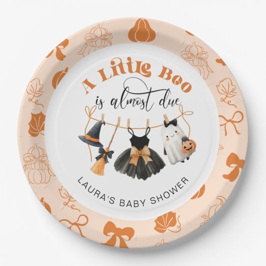 Little Boo Clothesline Bow Sinaasappel Baby shower Papieren Bordje (Voorkant)