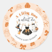 Little Boo Clothesline Bow Sinaasappel Baby shower Ronde Sticker (Voorkant)