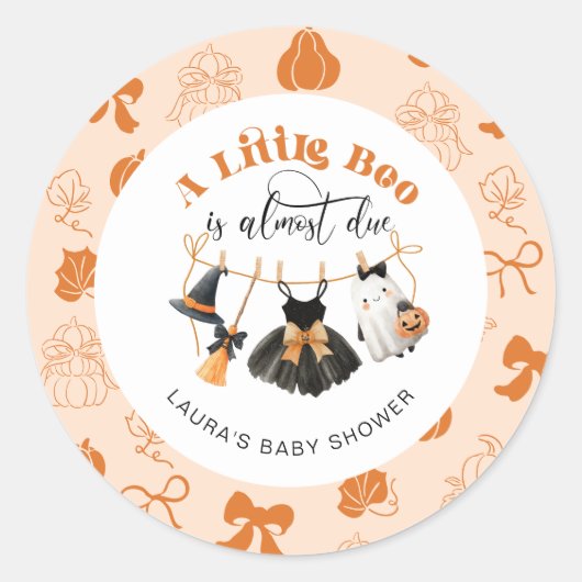 Little Boo Clothesline Bow Sinaasappel Baby shower Ronde Sticker (Voorkant)