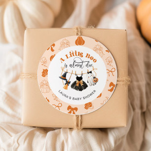 Little Boo Clothesline Bow Sinaasappel Baby shower Ronde Sticker