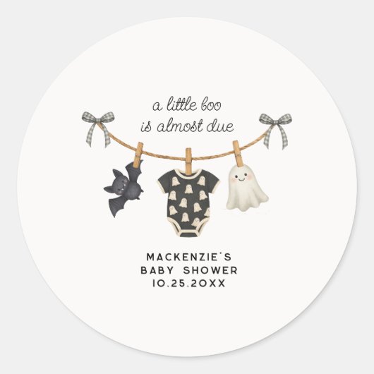 Little Boo Clothesline Halloween Baby shower Ronde Sticker (Voorkant)