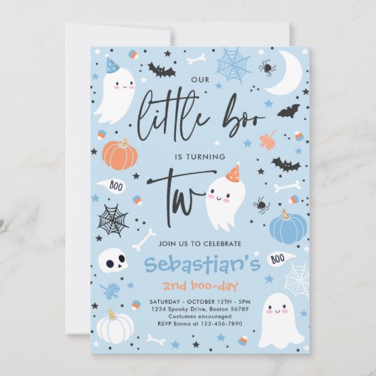 Little Boo Cute Blue Ghost 2e verjaardag Kaart (Voorkant)