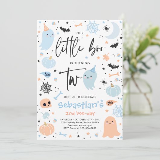 Little Boo Cute Blue Ghost 2e verjaardag Kaart (Staand voorkant)