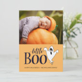 Little Boo Cute Halloween Baby Foto Feestdagenkaart (Staand voorkant)