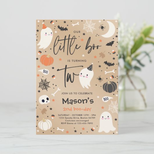 Little Boo Cute Oranje Ghost 2e verjaardag Kaart (Staand voorkant)