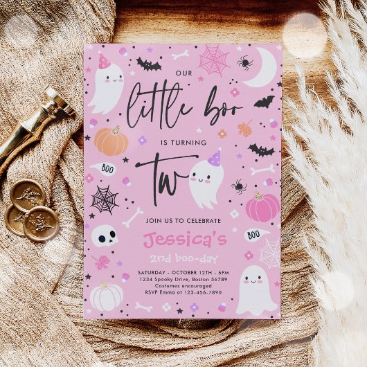 Little Boo Cute Pink Ghost 2e verjaardag Kaart