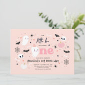 Little Boo Cute Pink Ghost Halloween 1e verjaardag Kaart (Staand voorkant)