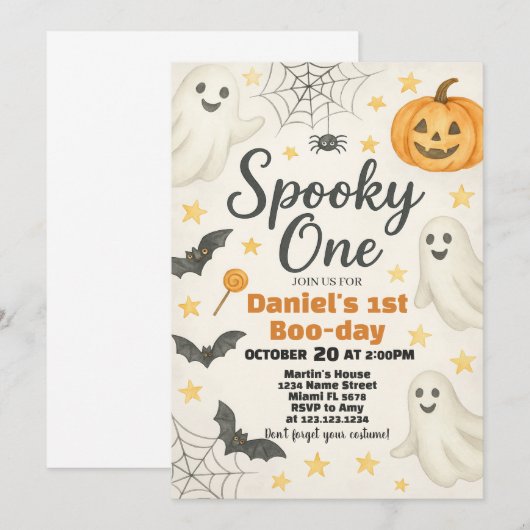 Little Boo draait er één om | 1e verjaardag Hallow Kaart (Voorkant / Achterkant)