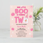 Little Boo draait twee Halloween Ghost Birthday Kaart (Staand voorkant)