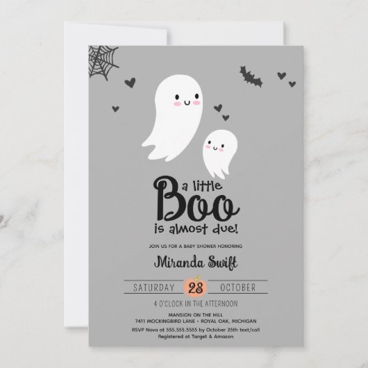Little Boo Due Ghost Neutral Halloween Baby shower Kaart (Voorkant)