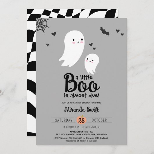 Little Boo Due Ghost Neutral Halloween Baby shower Kaart (Voorkant / Achterkant)