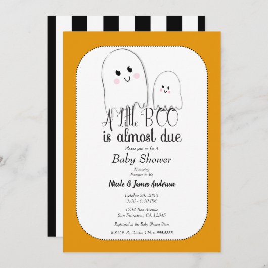 Little BOO Due Halloween Ghost Baby shower Kaart (Voorkant / Achterkant)